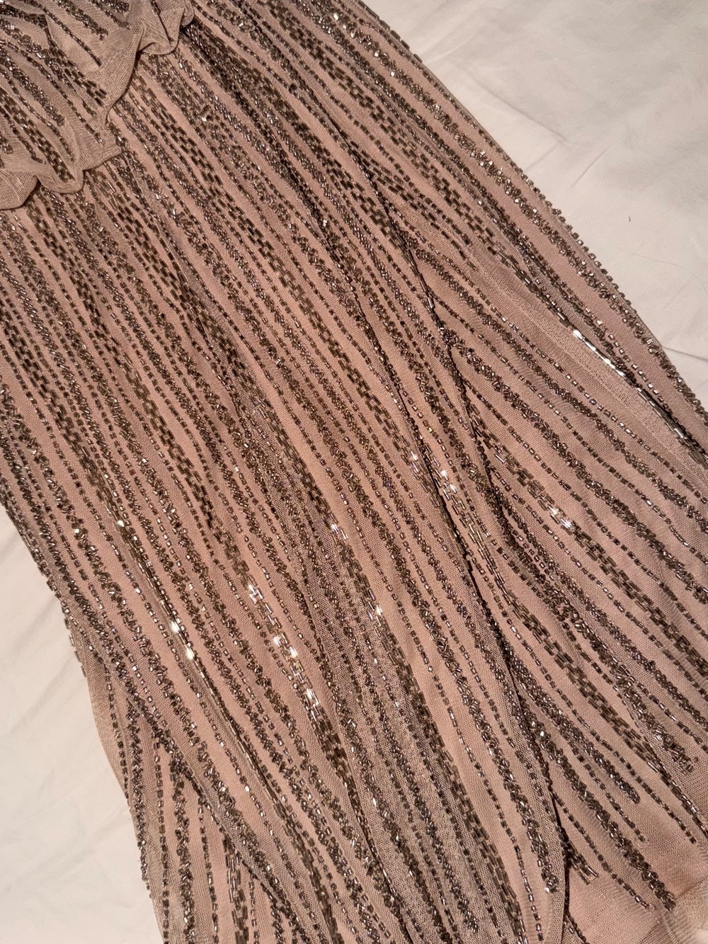 Aidan Mattox Blush Beaded Cocktail Dress with Silver Accents